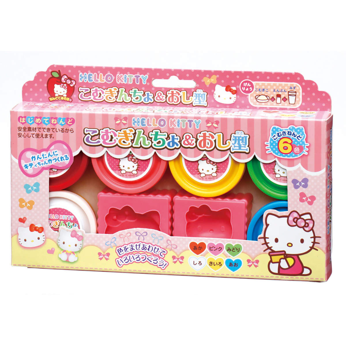 ねんど こむぎんちょ ハローキティ こむぎんちょ&おし型 6色セット ( 粘土 こむぎねんど 押し型 おもちゃ 幼児 3歳 子供 キッズ キティ キャラクター )