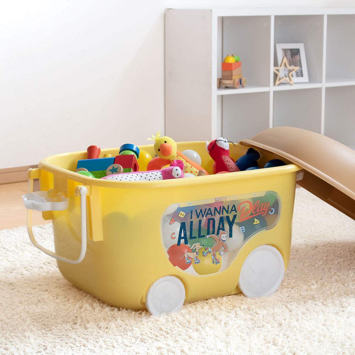 錦化成 おもちゃ箱 おさるのジョージ 窓付きおもちゃ箱 キャスター