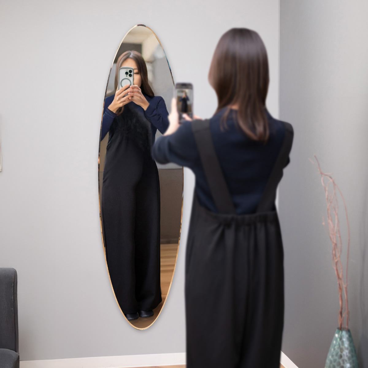 塩川光明堂 ミラー 壁掛け ウォールミラー 40×145cm オーバル （ 鏡