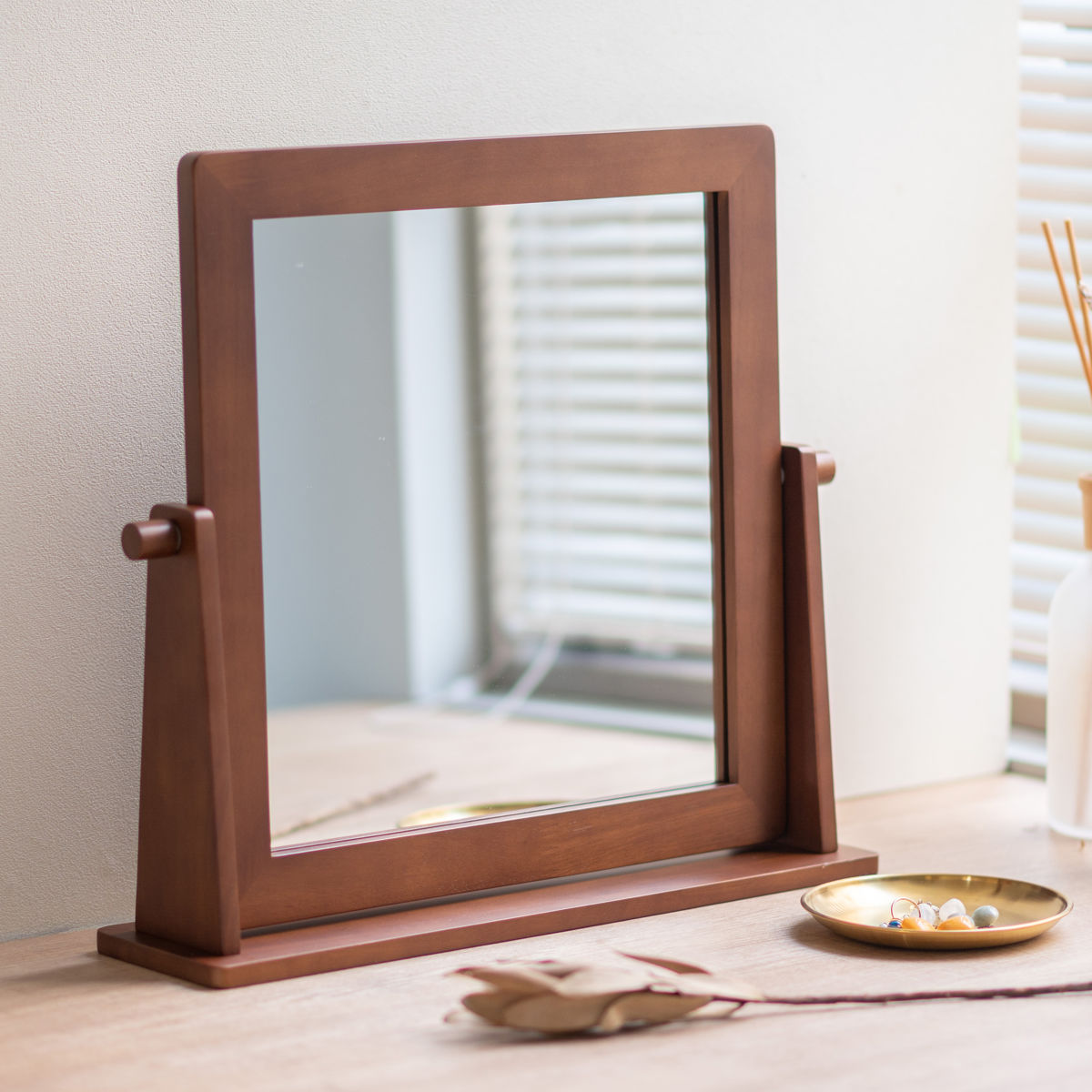 塩川光明堂 スタンドミラー 高さ41cm 卓上 木製フレーム （ 卓上ミラー