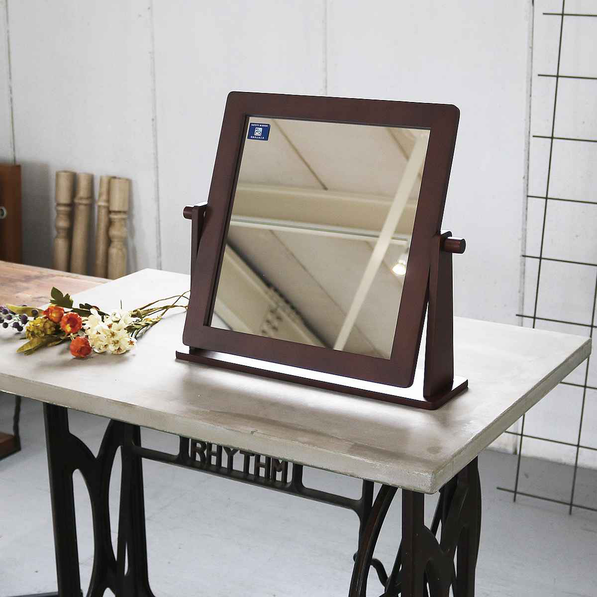 塩川光明堂 スタンドミラー 高さ41cm 卓上 木製フレーム （ 卓上ミラー