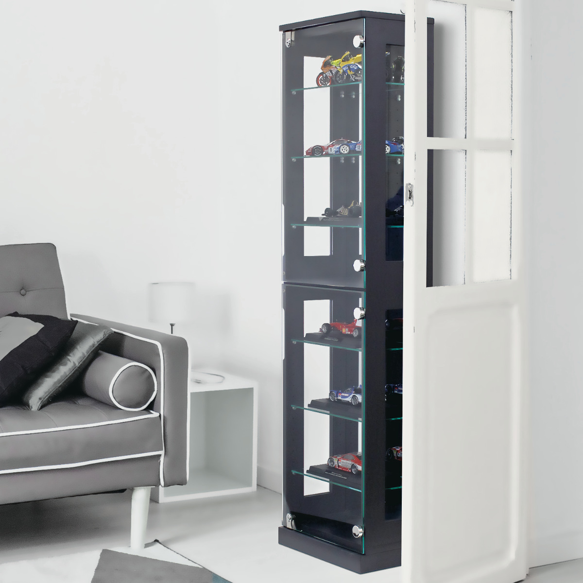 【完売品】塩川光明堂 / コレクションケース ガラスキャビネット ショーケース 塩川光明堂 コレクションラック 鍵付 ショーケース 背面ミラー 幅40cm