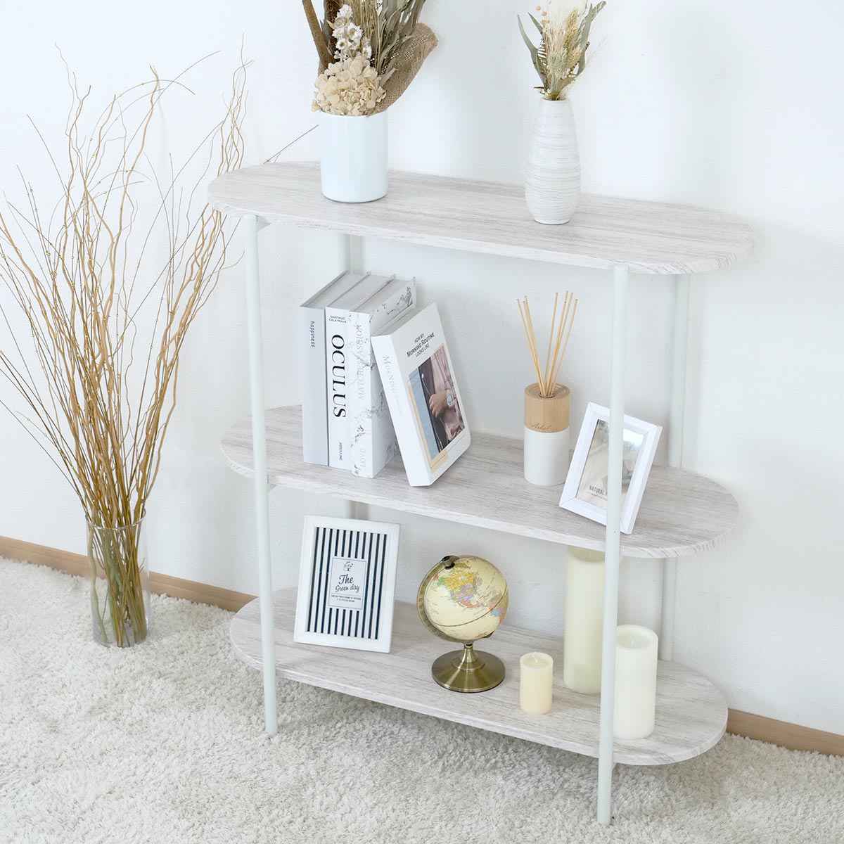 アウトレット） オープンラック 幅82cm 3段 オーバル型 韓国インテリア