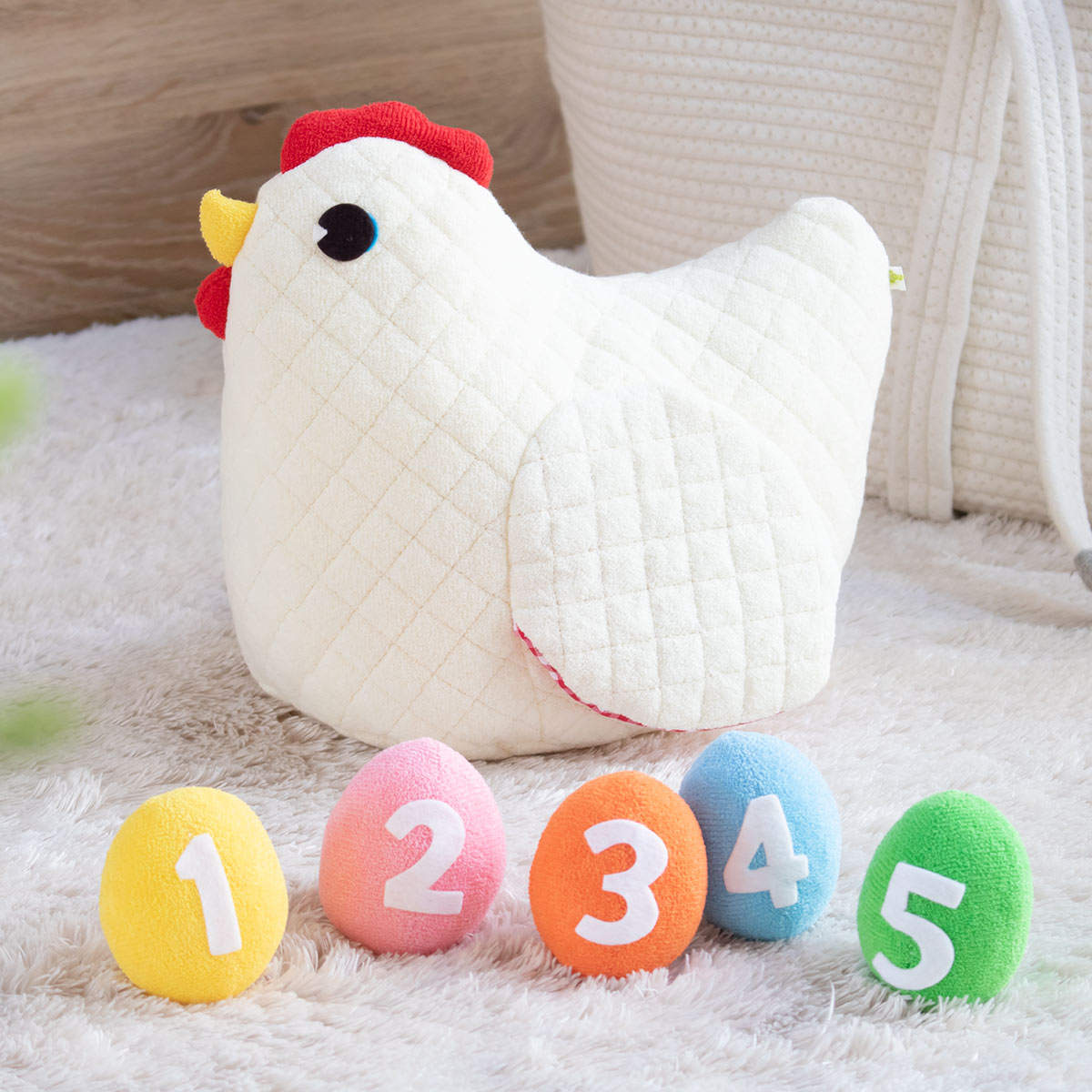 ぬいぐるみ にわとりとたまご ベビー 日本製 （ 綿100％ 知育玩具 玩具 ふわふわ にわとり たまご 動物 鳥 子供 ソフト クッション ）