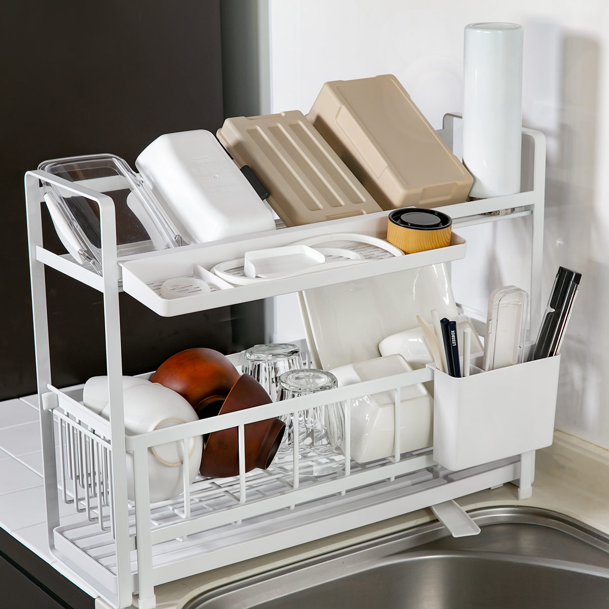 tower 特典付き 山崎実業 水切りラック スペース広がる 伸縮 2段