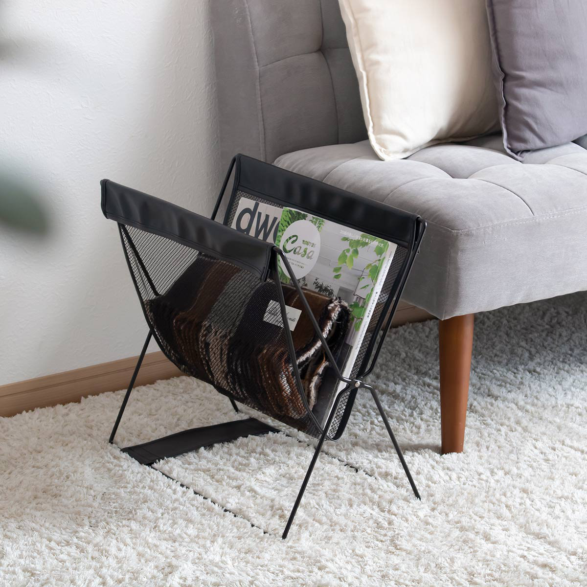 サワフジ 手荷物入れ レザー調ハンモック型 メッシュバスケット