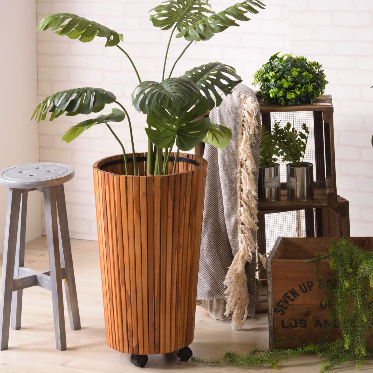 プランター ウッドプランター L 直径39×高さ65cm （ 植木鉢カバー ポットカバー プランターカバー 鉢入れ 鉢植え かご 9号鉢用 ロング 木製 ）_4