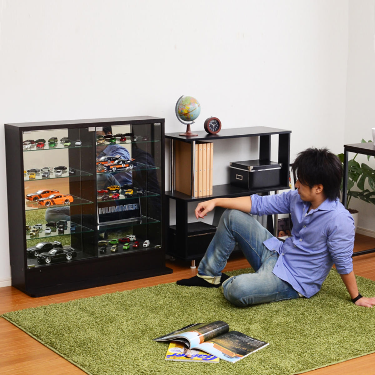 コレクションラック大小セット+ガラスキャビネット ホームテイスト（HOME taste） コレクションラック 幅90cm ワイド ロー