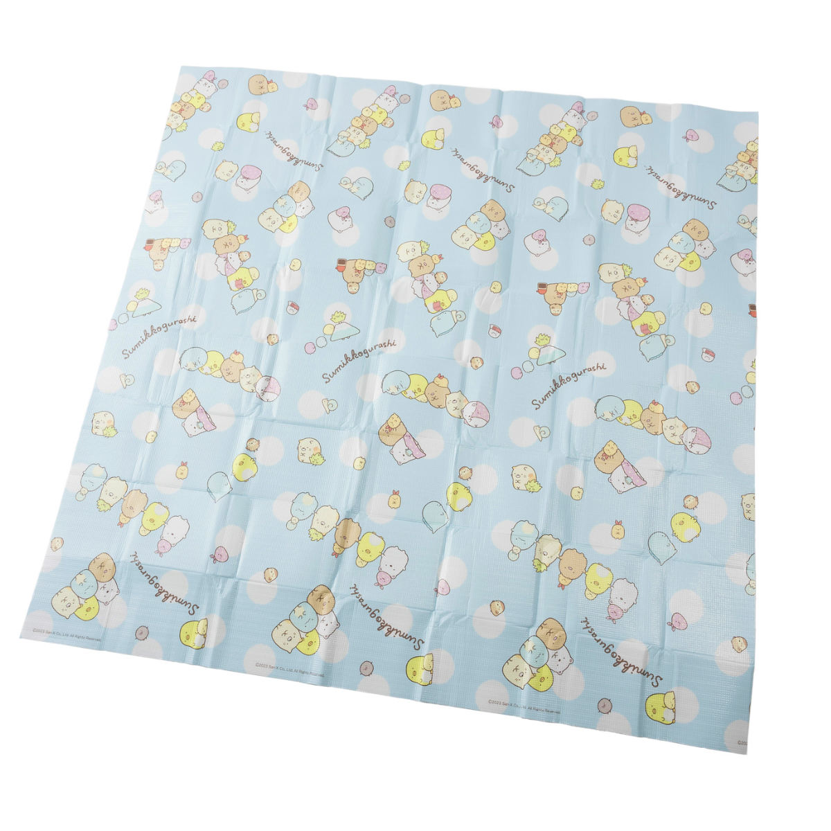 レジャーシート 5人用 180×180cm クッションマット2畳 すみっコぐらし 水色ドット （ クッションマット レジャーマット 2畳サイズ バッグ付き ）