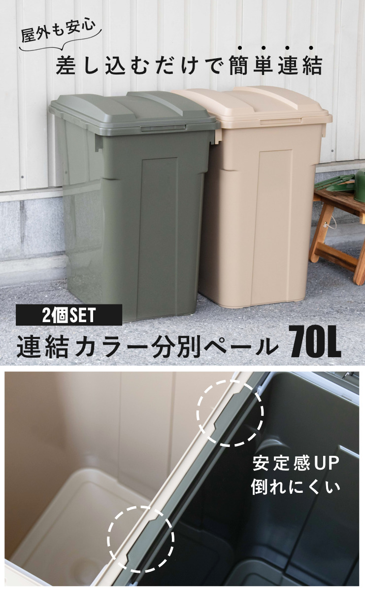 ゴミ箱 70L 2個セット 連結カラー分別ペー...の詳細画像1