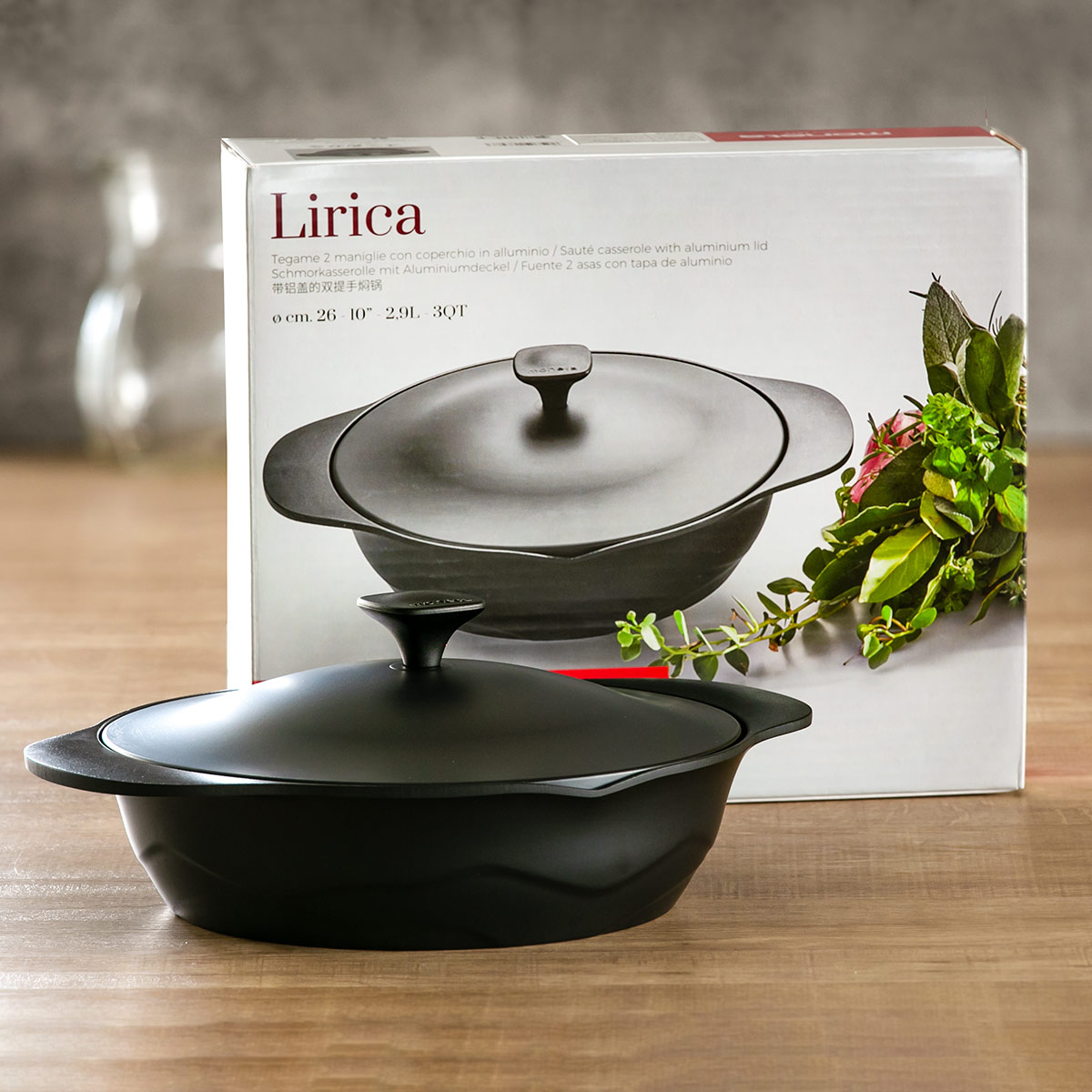 Lirica スキレット 26cm IH対応 食洗機対応 両手鍋 （ ガス火対応 なべ 万能鍋 お鍋 両手なべ フッ素加工 軽い 蓋付き PFASフリー PFOAフリー ）の画像
