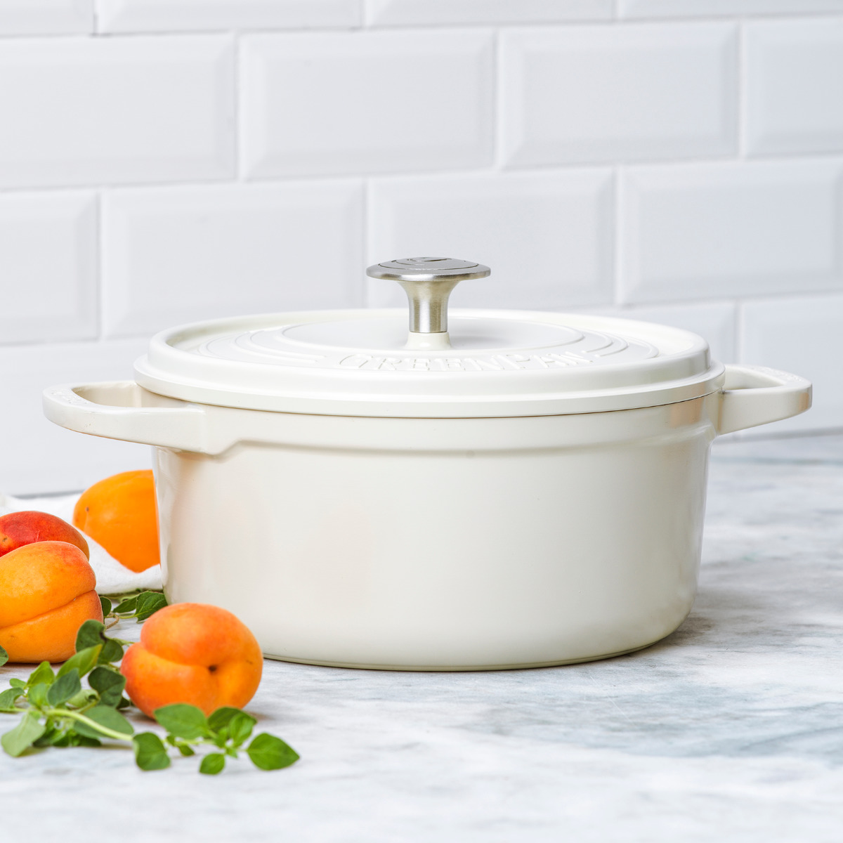 GREEN PAN ココット 22cm IH対応 フェザーウェイト 両手鍋 （ ガス火対応 食洗機対応 ココット鍋 両手なべ セラミック加工 ハンドルカバー付き 軽い ）