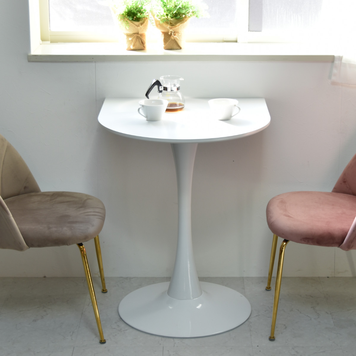 カフェテーブル 幅60cm ハーフ ホワイト （ 壁寄せ 半円 テーブル ダイニングテーブル サイドテーブル ナイトテーブル ベッドテーブル ）