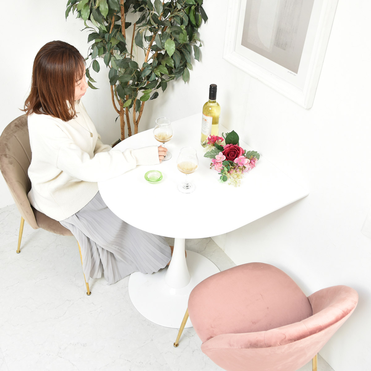 カフェテーブル 幅70cm ハーフ ホワイト （ 壁寄せ 半円 テーブル ダイニングテーブル サイドテーブル ナイトテーブル ベッドテーブル ）