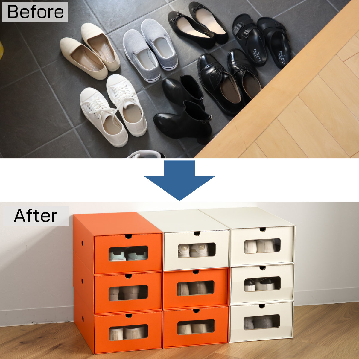 シューズボックス シューズケース M 5個セット ダンボール製 窓付き