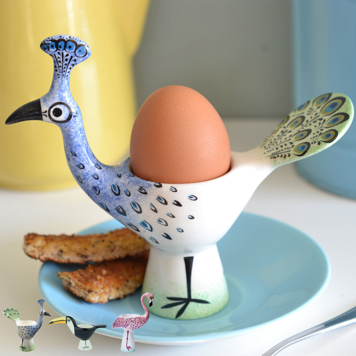エッグカップ Hannah Turner Egg cups （ ハンナターナー エッグスタンド 陶器 卵立て 食器 朝食 ゆで卵 小物入れ 小物収納 くじゃく 鳥 ） | Hannah Turner
