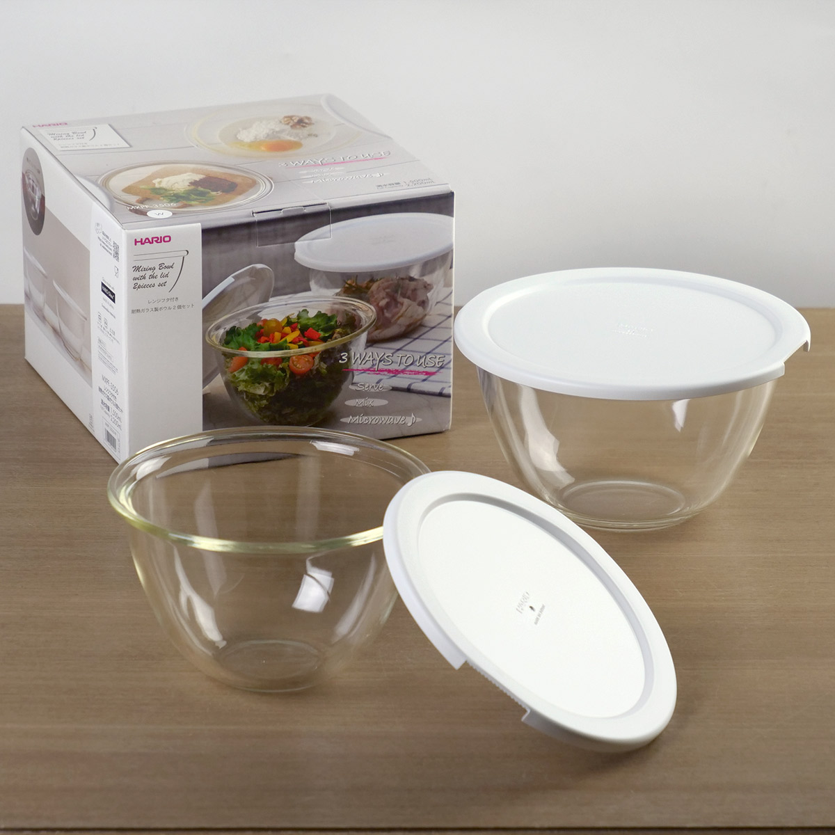 HARIO（ハリオ） レンジフタ付き耐熱ガラス製ボウル 2個セット （ 電子