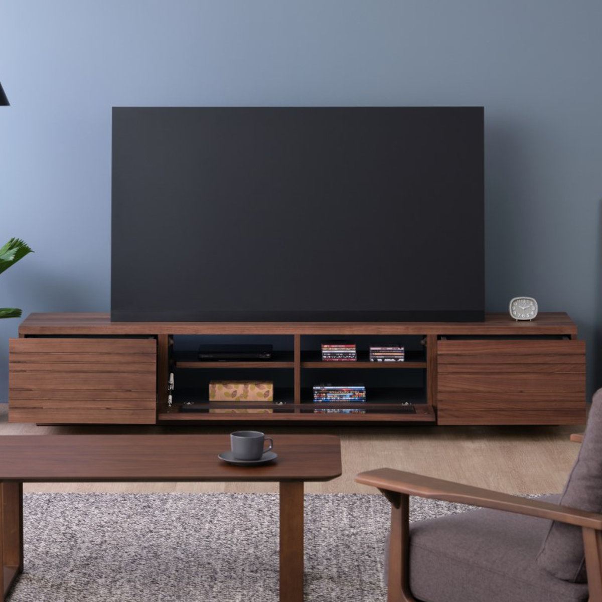 テレビ台 ローボード 幅200cm ウォルナット木製 北欧 一生紀（ISSEIKI） テレビ台 ローボード 北欧風 ルーバーデザイン 幅