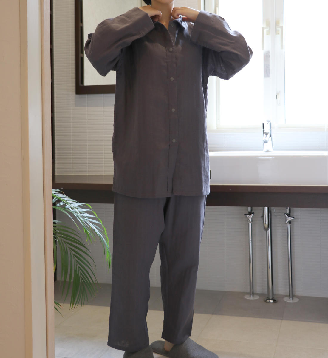 パジャマ オーガニックコットン 綿100％ 上下セット 日本製 （ M L レディース 大人 婦人用 ガーゼパジャマ 長袖 ルームウェア 前開き 2重ガーゼ ） | ブランド登録なし | 05