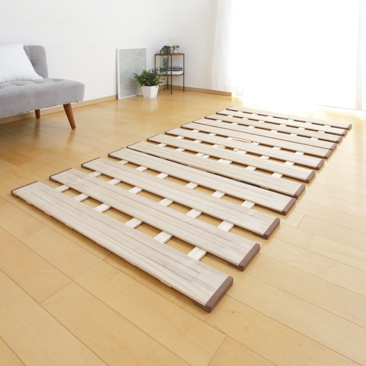 OSMAC すのこベッド 三つ折り式 シングル 薄型軽量 天然木 （ スノコ