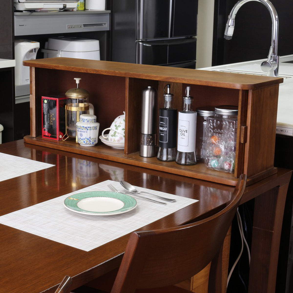 OSMAC カウンター上収納 ジャバラ扉式カウンター上収納庫 幅90cm