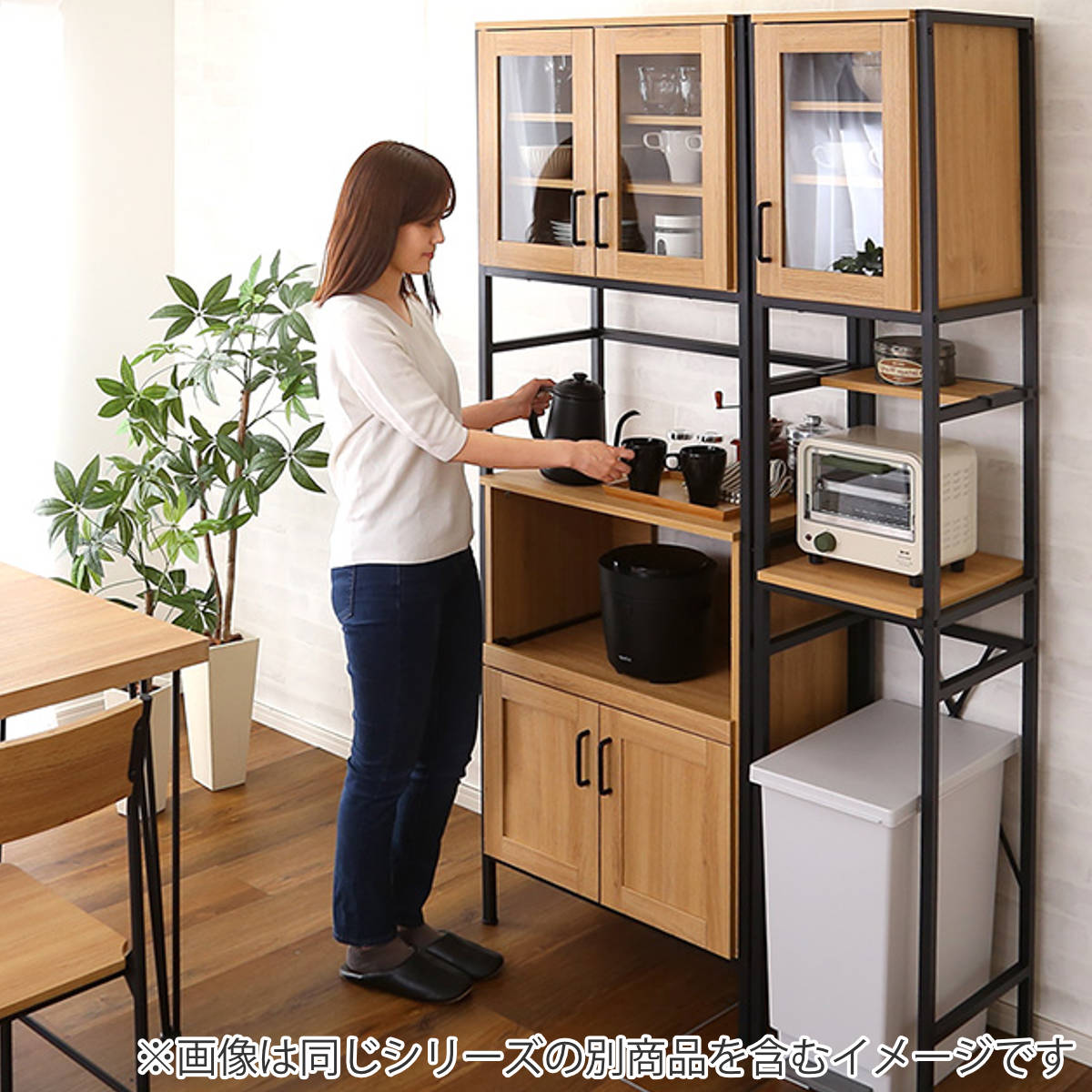 食器棚 幅64cm レンジラック ヴィンテージ調 （ キッチン 収納 ラック 食器 棚 レンジ台 電子レンジ ）の画像