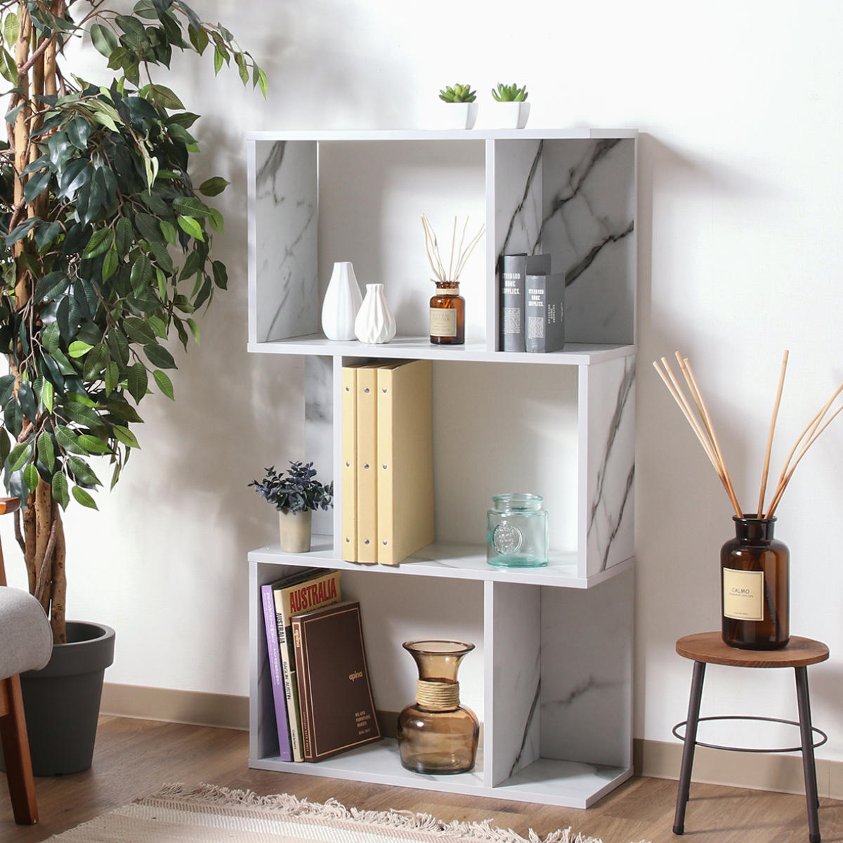 不二貿易（Fuji Boeki） ディスプレイラック 幅59cm 3段 S型 大理石調