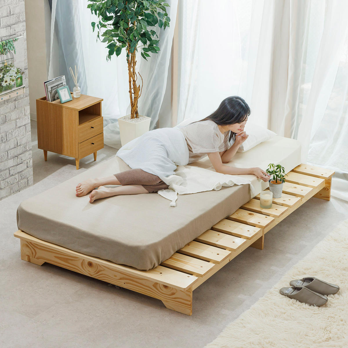 サン・ハーベスト ベッド ダブル ステージタイプ 天然木 並べて使える