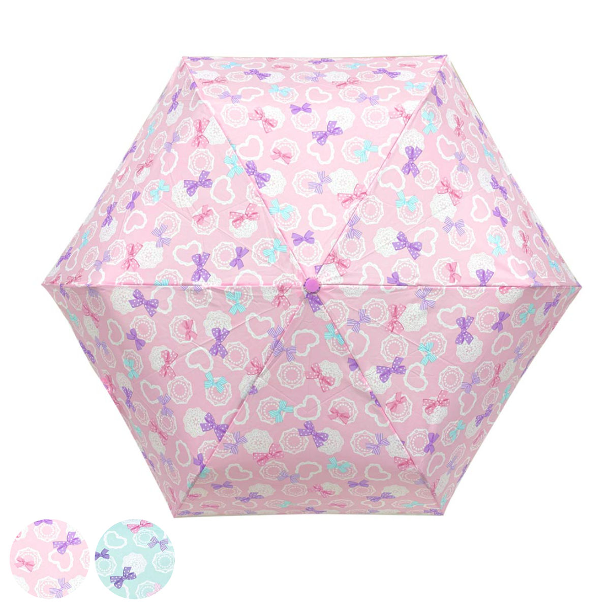 傘 折りたたみ RIBBON DOILY 子供用 55cm 手開き ( 折りたたみ傘 折り畳み 携帯 コンパクト 子ども 小学生 キッズ ジュニア 幼児 雨傘 雨具 )