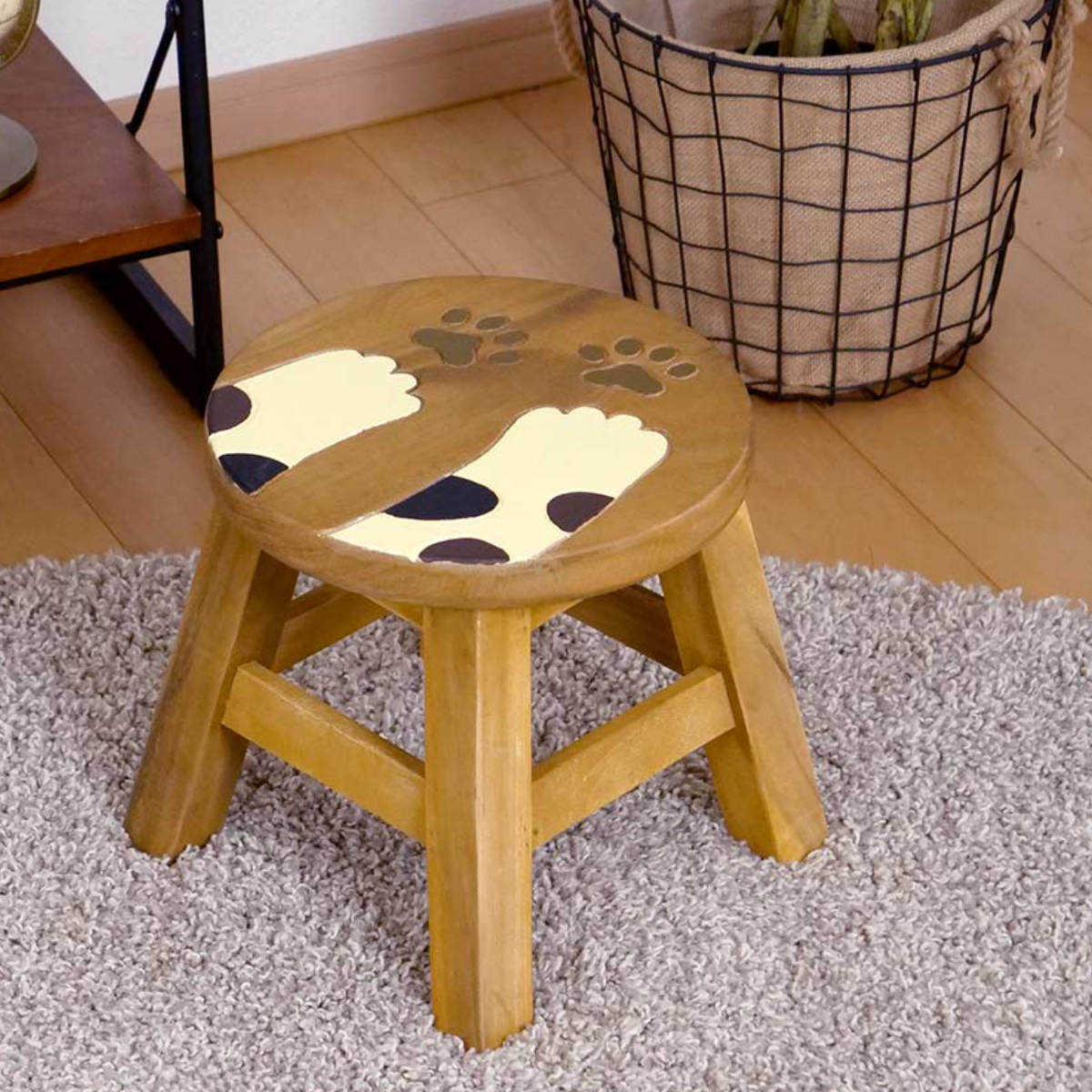 スツール 座面高25〜26cm キャットハンズ 天然木 （ 丸 ウッドスツール