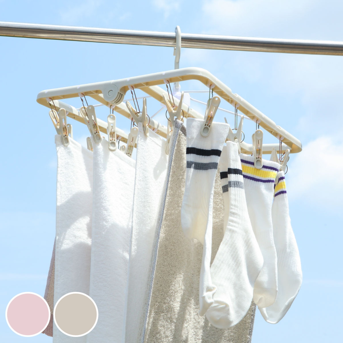 洗濯ハンガー 引っ張るだけ すぐ取れ角ハンガー 24ピンチ （ 洗濯 ハンガー ピンチハンガー 洗濯ピンチ 折り畳み 折りたたみ ピンチ ）