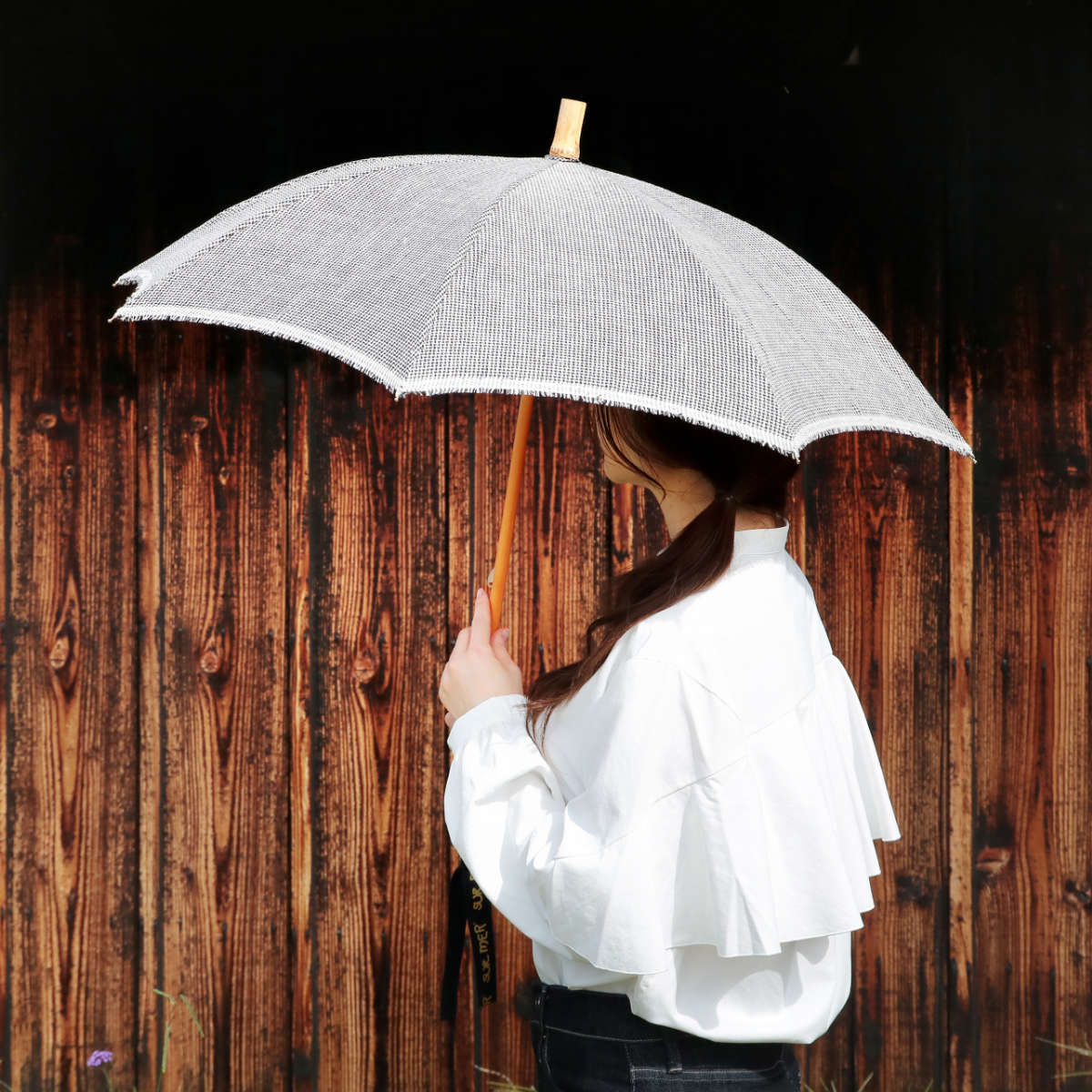 SUR MER（シュールメール） 日傘 長傘 クラシックリネン 千鳥柄 日本製