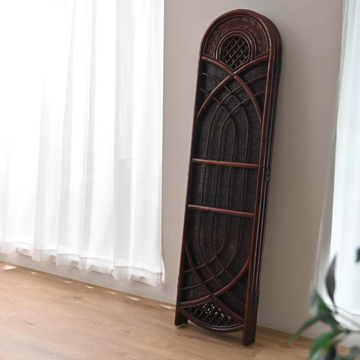籐 スクリーン 間仕切り 3連 畳める （ ラタン パーテーション 目隠し
