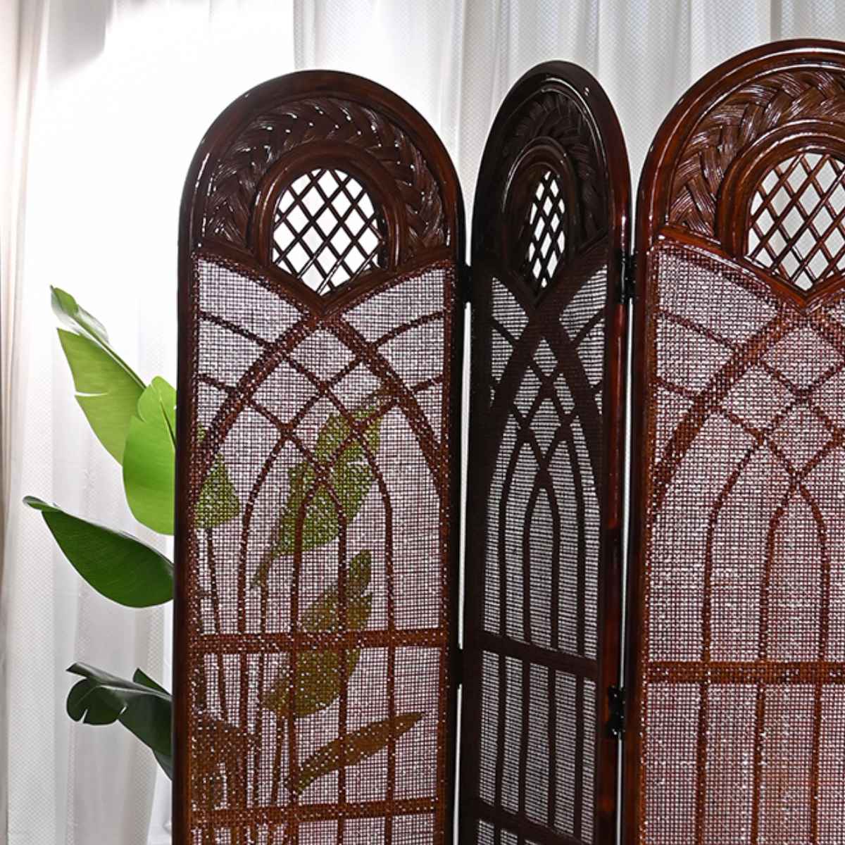籐 スクリーン 間仕切り 3連 畳める （ ラタン パーテーション 目隠し