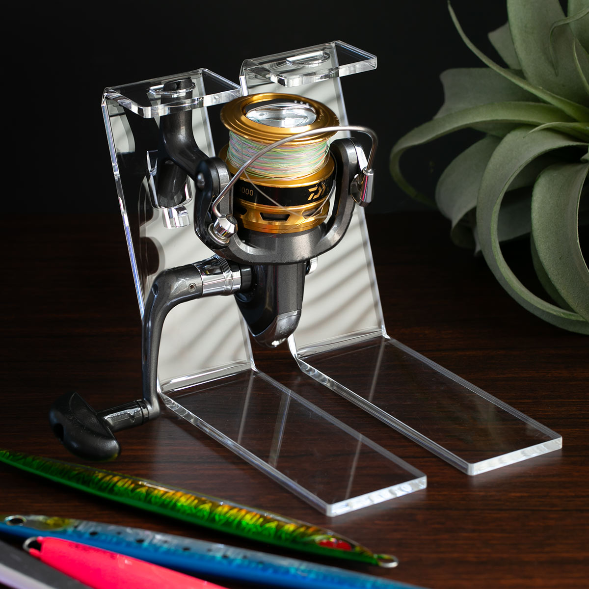 特典付き スピニングリールスタンド 2個入り amenist アクリル製 日本製 スピニングリール用 スタンド （ リール 保管 収納 ディスプレイ アメニスト 釣り ）