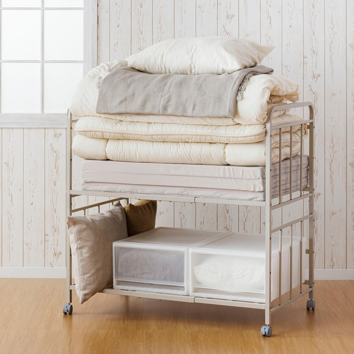 サン・ハーベスト 布団収納ラック2段 幅103.5奥行65.5高さ100cm