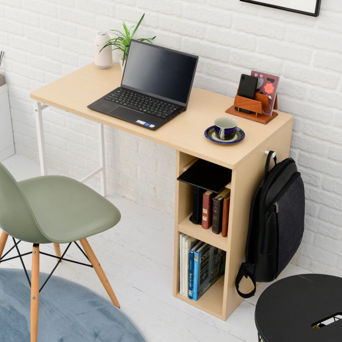 学習机 シンプル 幅95cm 高さ調節 左右入替ラック付き （ デスク 机