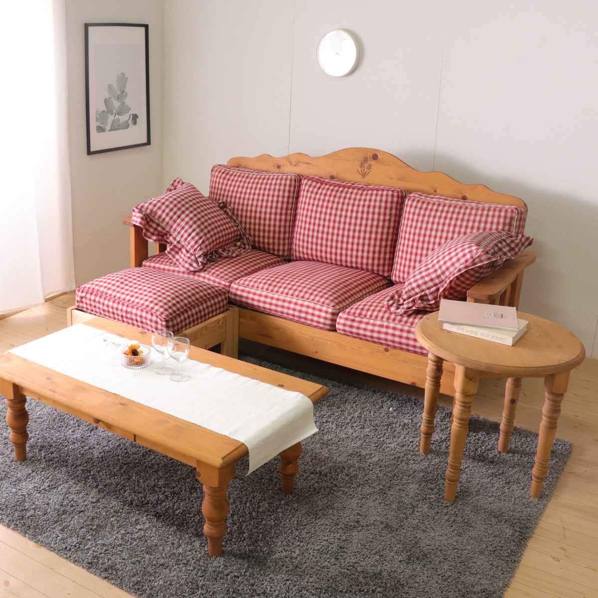 ソファ 3人掛け 幅185cm 天然木 カントリー調 （ 3人用 ソファー 北欧