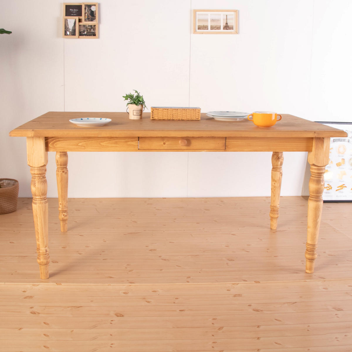 ダイニングテーブル 幅150cm 4人掛け 天然木 カントリー調 （ 木製