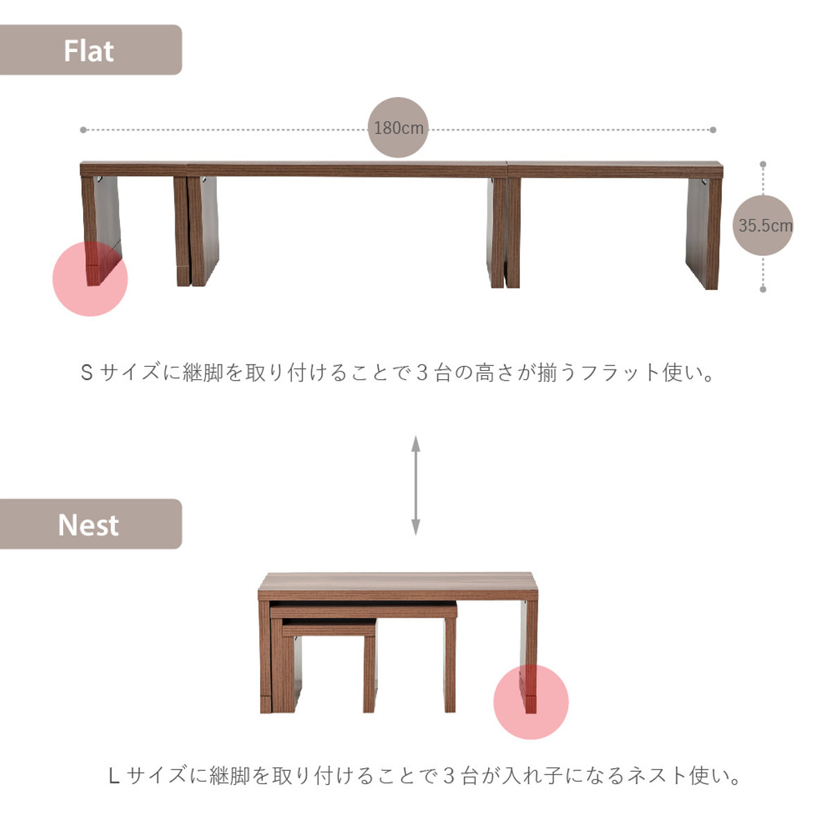 ローテーブル おしゃれ 3点ユニット コの字 7WAY （ コの字ラック 北欧風 木目調 テーブル ネストテーブル リビングテーブル 3個 セット ）