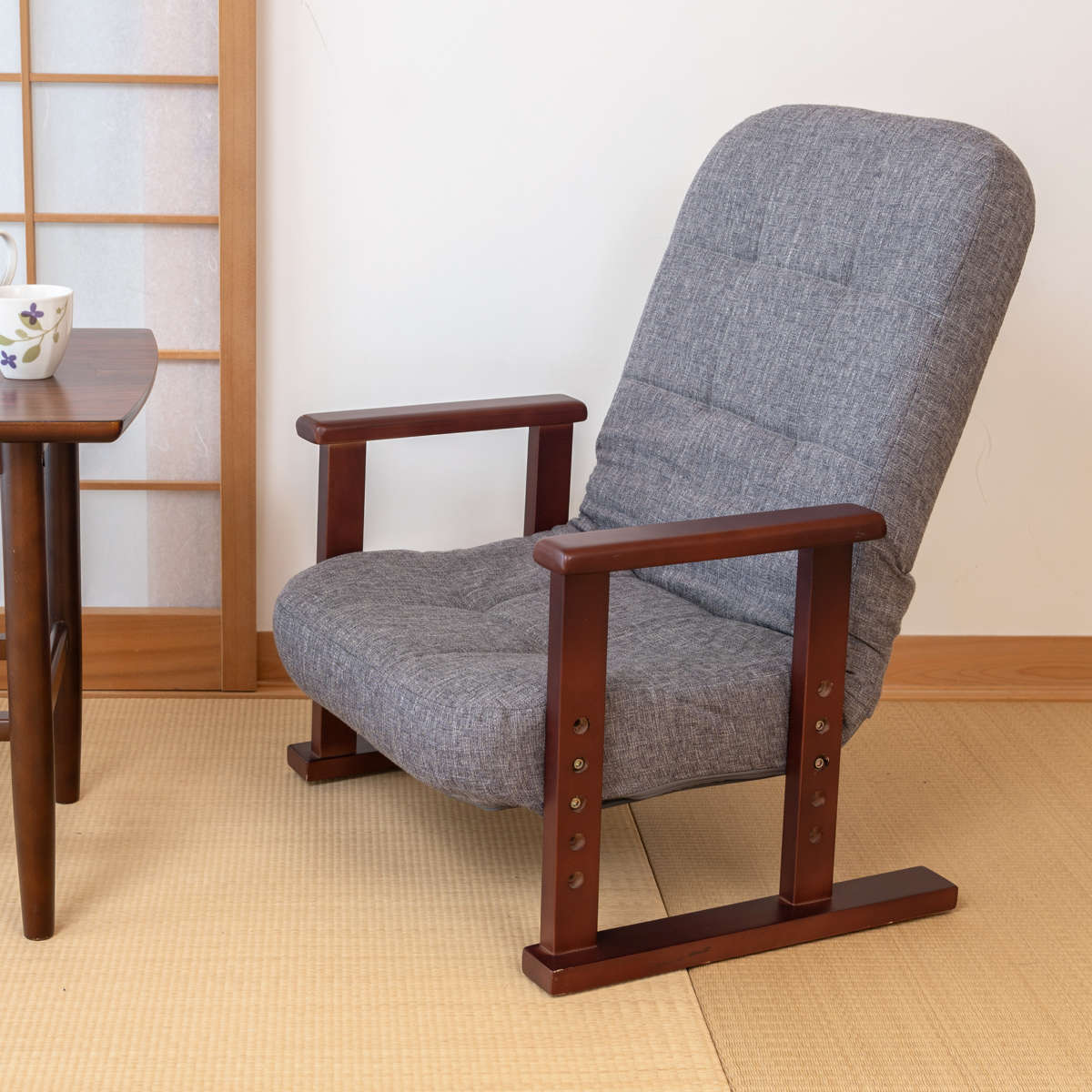高座椅子 高齢者 座面高18〜27cm 7段階リクライニング 肘掛け付き