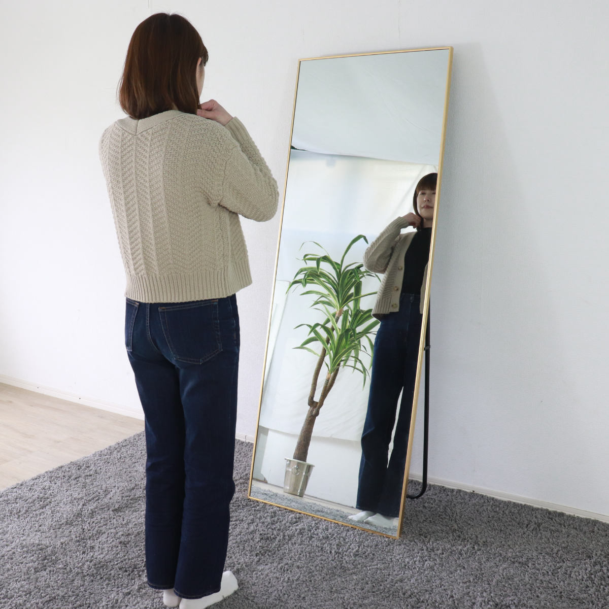 スタンドミラー 全身 壁掛け アルミ 60×165cm （ 大型 ミラー 鏡 おしゃれ インテリア 飛散防止 姿見 全身鏡 シンプル ）_7