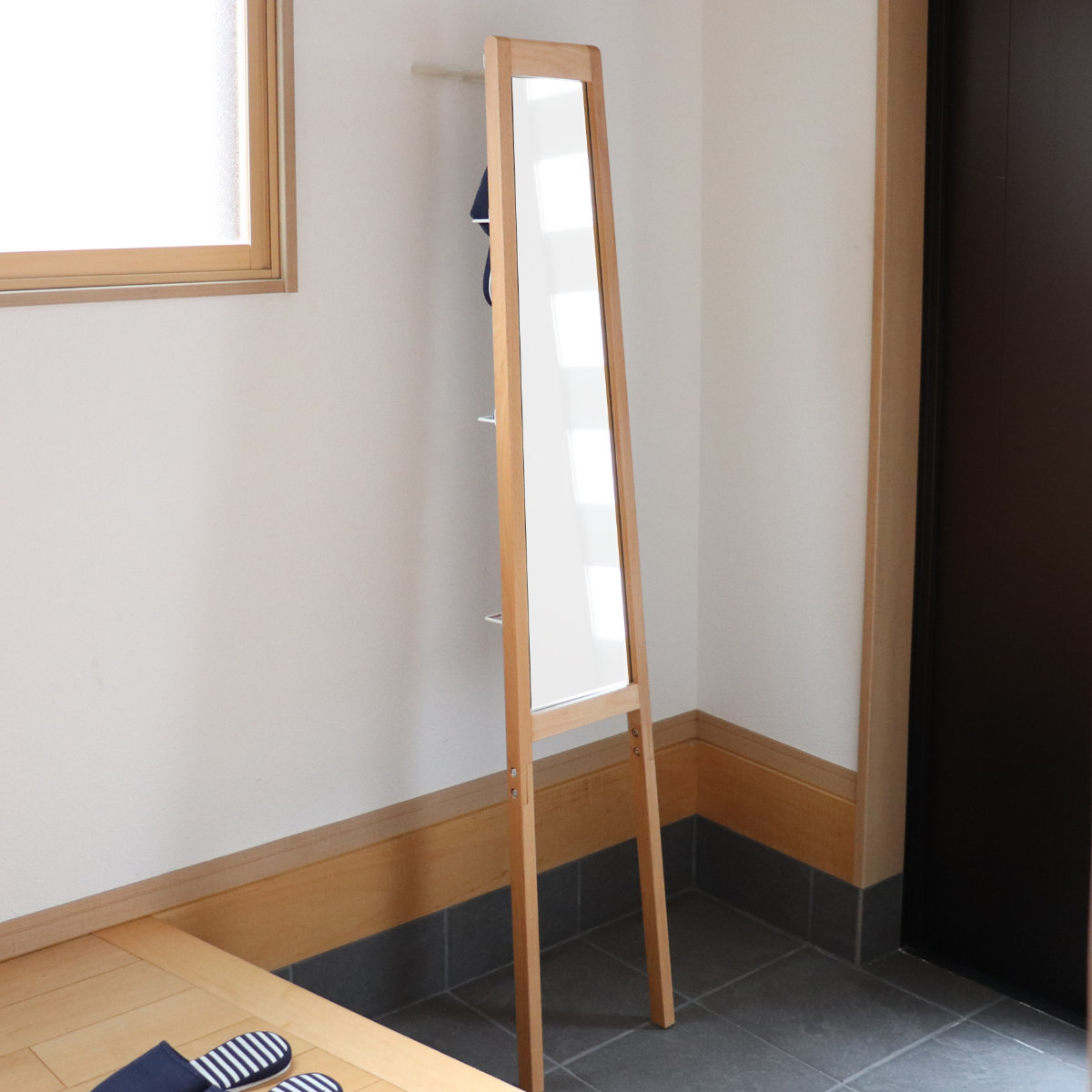 立てかけミラー 弘益 立てかけミラー 全身鏡 背面収納 リヴ （ スリム 幅 31cm 高さ
