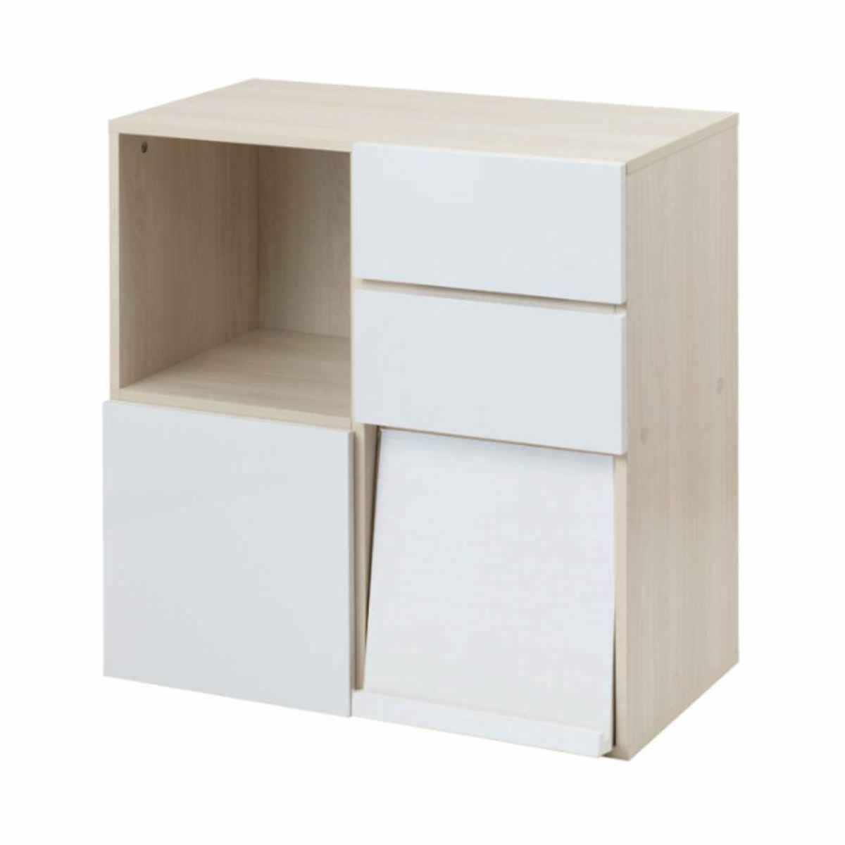 スクエアキャビネット 4パターン収納タイプ ハイグロス前板 幅70cm （ キャビネット 収納 棚 ラック 家具 フラップ扉 ）_19