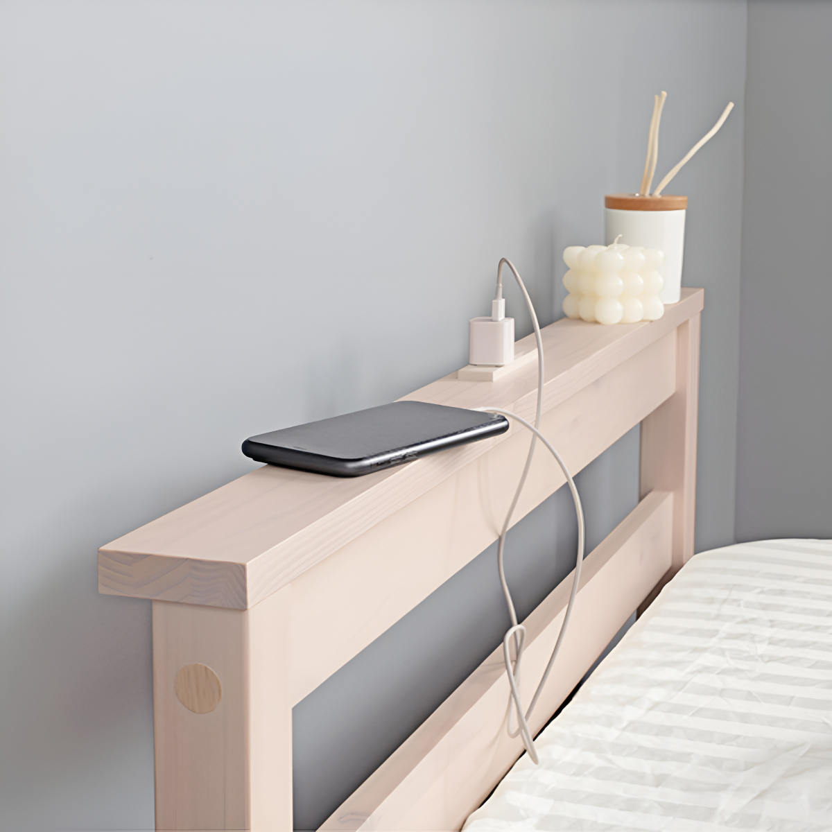 HAGiHARA（萩原） シングルベッド すのこ 2口コンセント 宮棚付 高さ