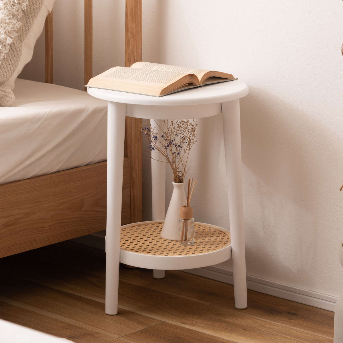 東谷 サイドテーブル ラタン調 高さ50cm ラウンド シック （ 丸 籐