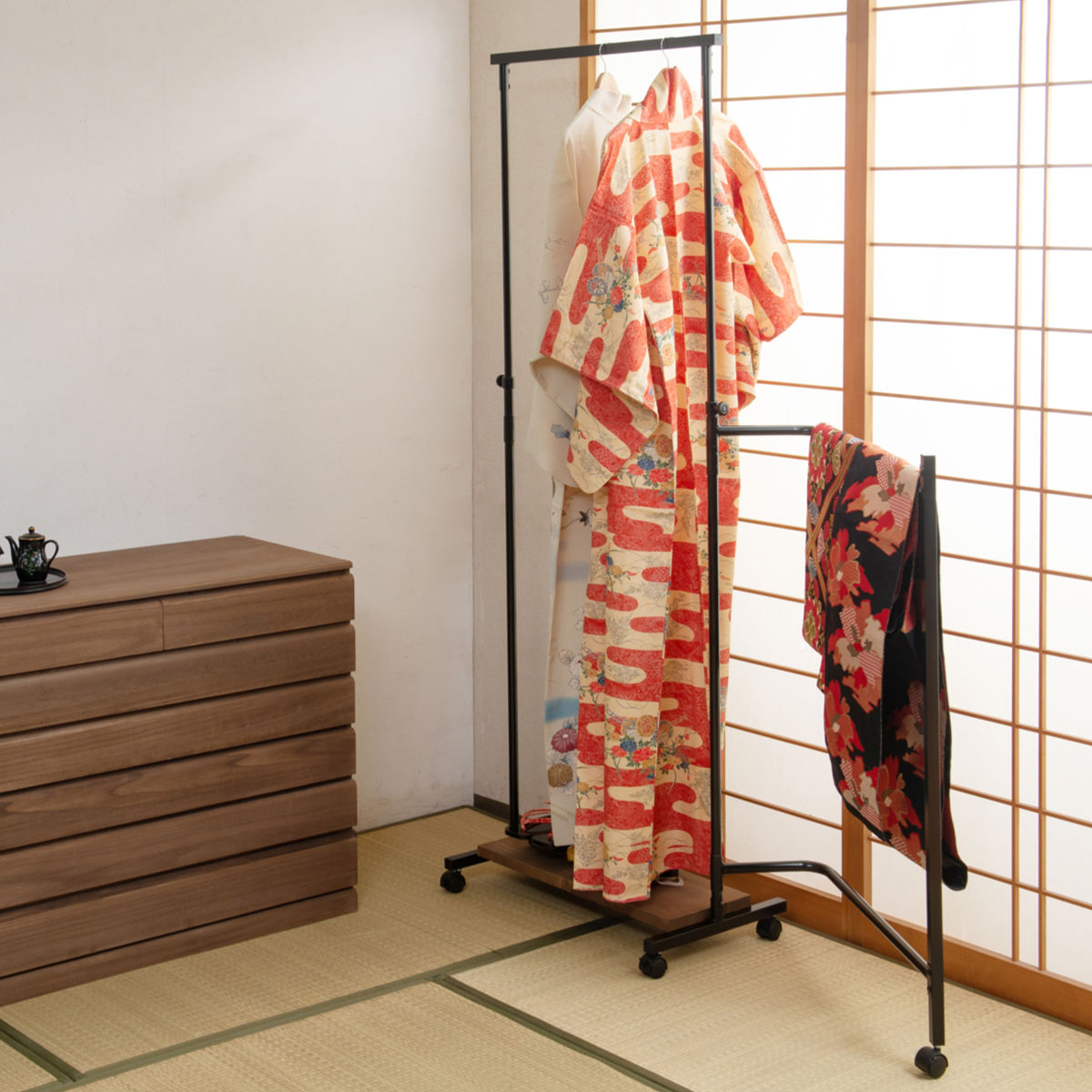 ハンガーラック 着物 IKOU フレキシブル多機能衣桁 桐 キャスター付き