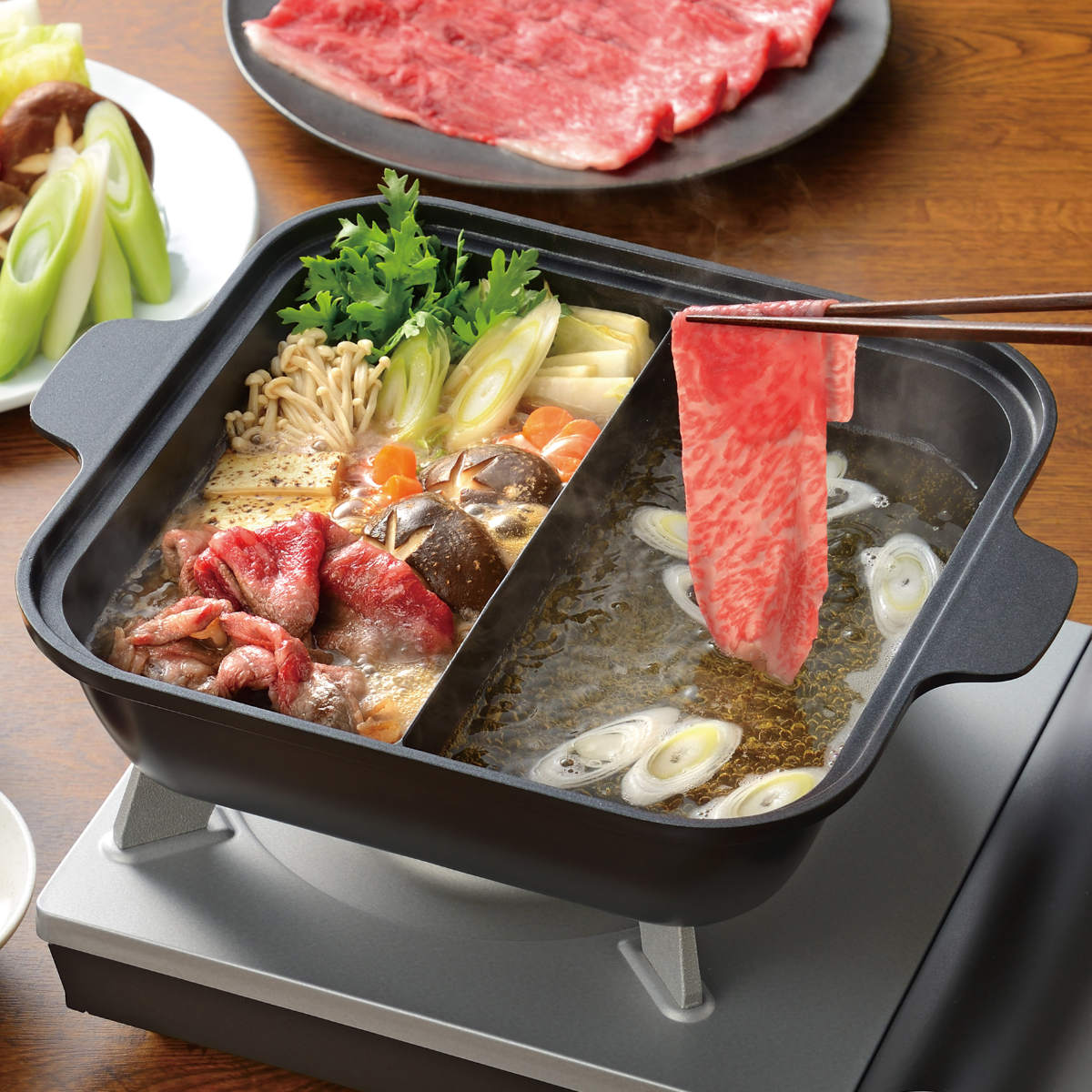 和平フレイズ 卓上鍋 24cm 角型 仕切り付き スキップタイム 二食鍋