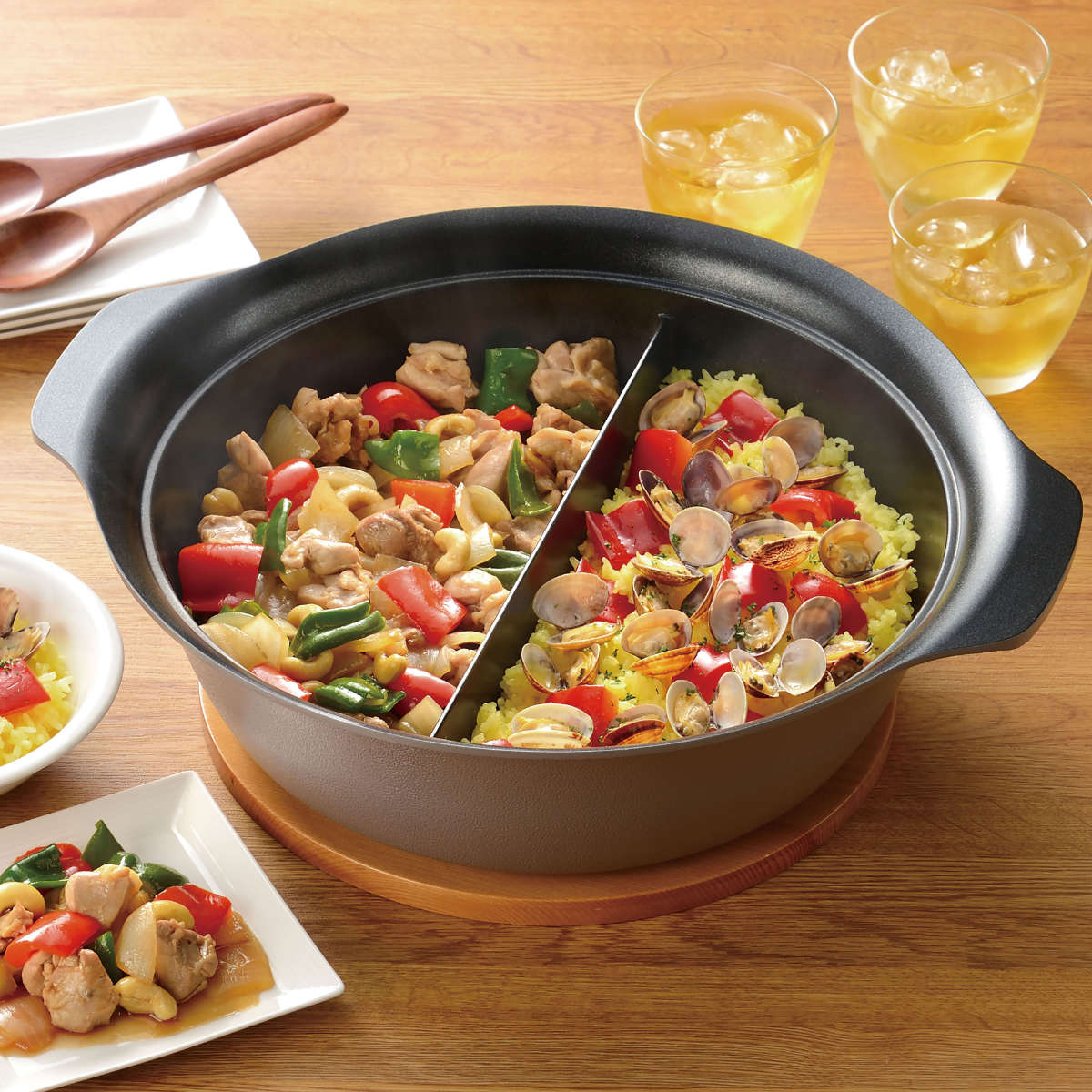 和平フレイズ 卓上鍋 30cm 仕切り付き スキップタイム 二食鍋 （ IH