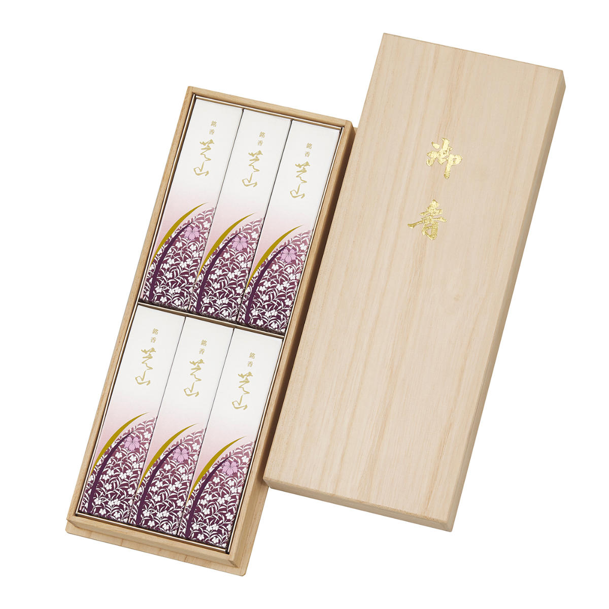 線香 銘香芝山 桐箱６箱入 贈答用 ギフト （ お線香 線香セット 進物線香 進物用 白檀 煙少なめ 喪中見舞い お供え 法事 仏壇 お墓参り 仏前 贈答 箱入り ）